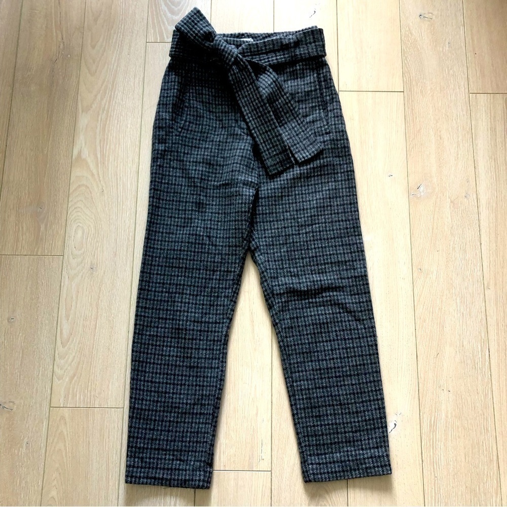 Aritzia Wilfred Front Tie Plaid Wool Cashmere Blend Pants in Charcoal Grey